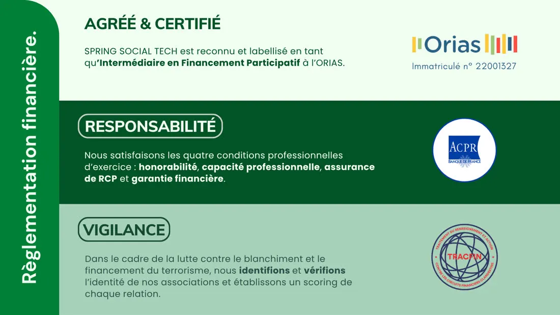 Planche de présentation : immatriculation ORIAS, conditions d’exercice contrôlées par l’ACPR et obligations de vigilance contre le blanchiment.