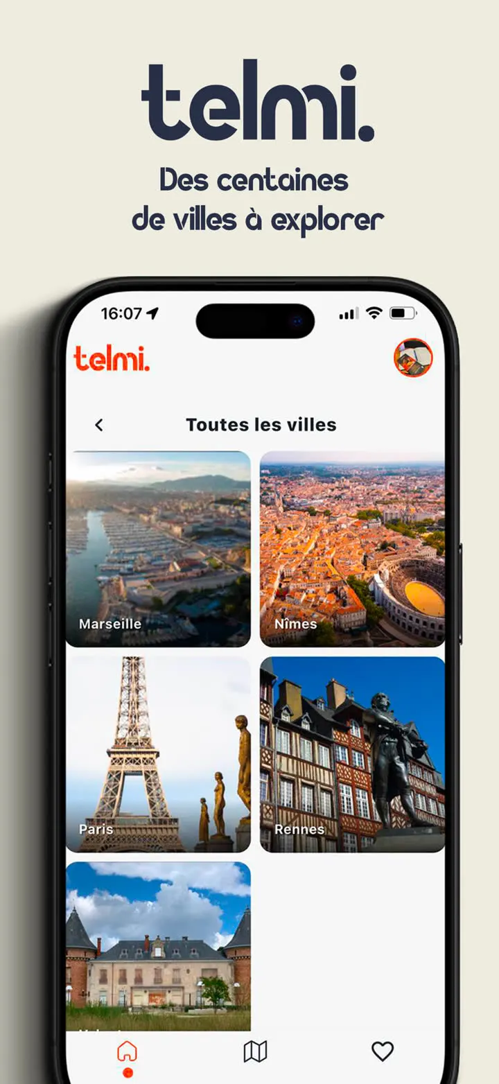 Liste des villes à explorer, chacune avec sa photographie.